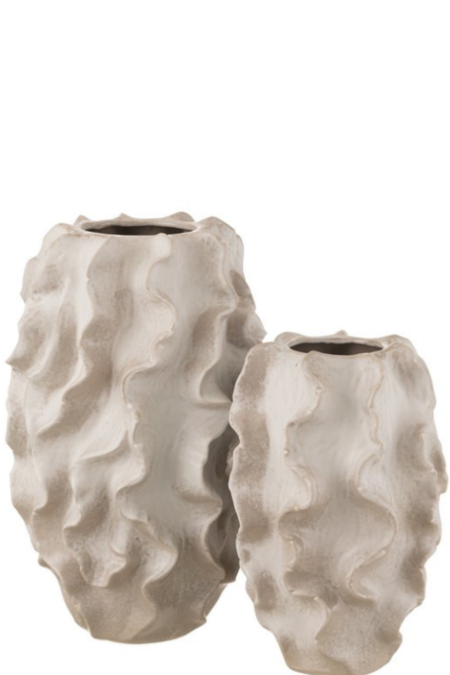 J-Line vaas Abstract Golven - klei - beie - small - 37.5 cm hoog